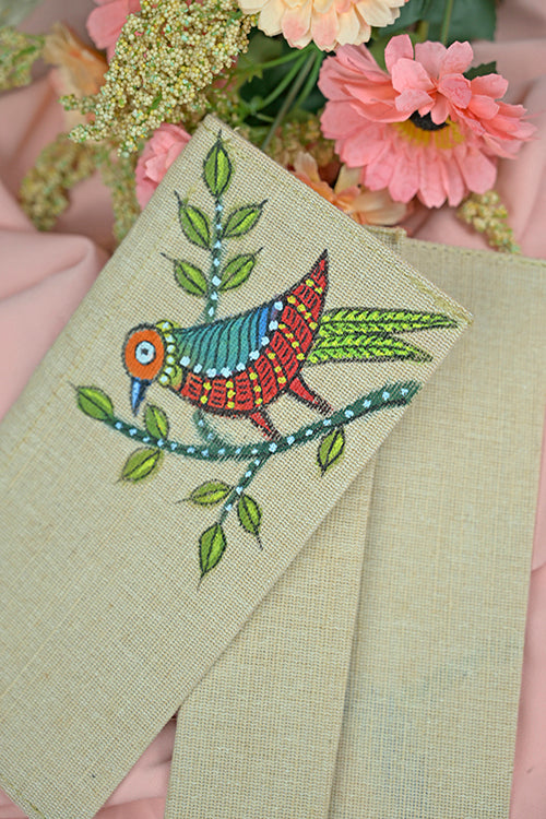 Diorama Designs Jute Hanpainted Birds Envelope - Set Of 4