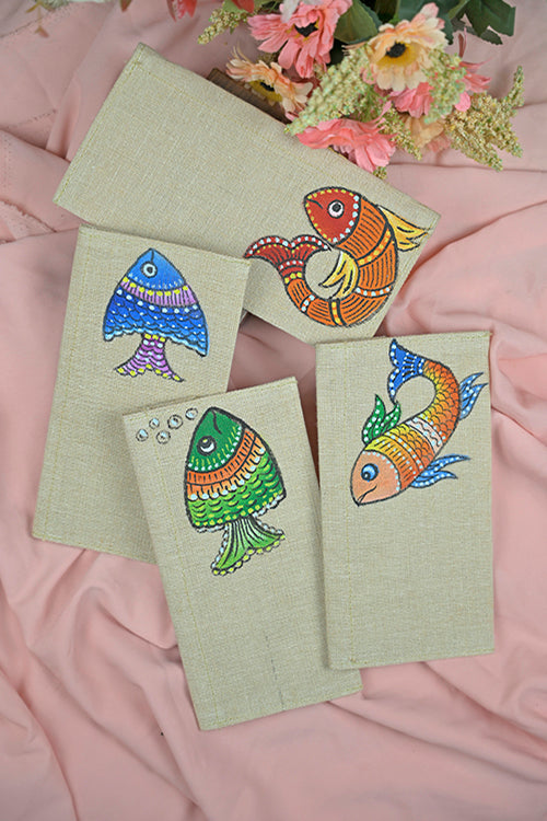 Diorama Designs Jute Hanpainted Meen Envelope - Set Of 4