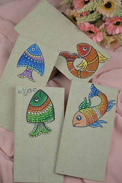 Diorama Designs Jute Hanpainted Meen Envelope - Set Of 4