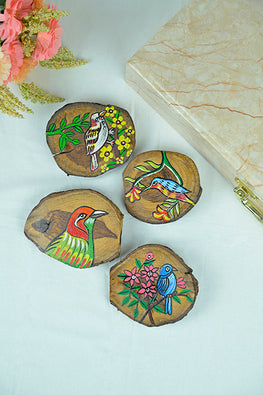 Teak Wood Handpainted Nestling Coasters- Set Of 4