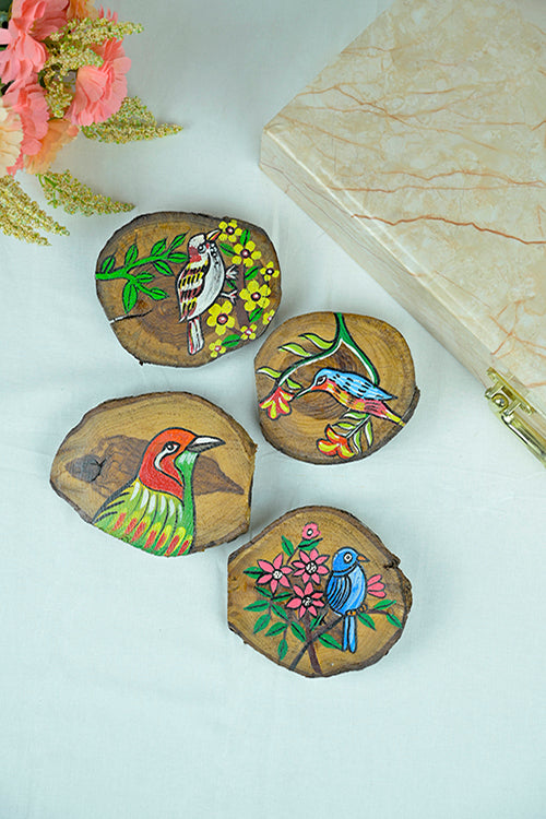 Diorama Designs Teak Wood Handpainted Nestling Coasters- Set Of 4