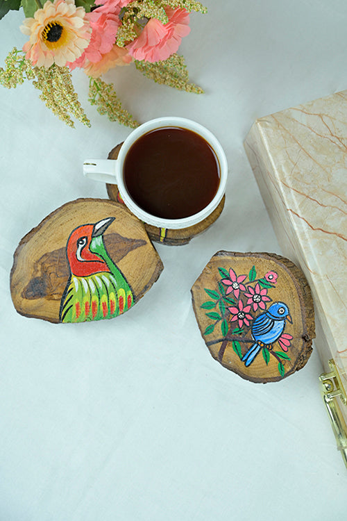 Diorama Designs Teak Wood Handpainted Nestling Coasters- Set Of 4