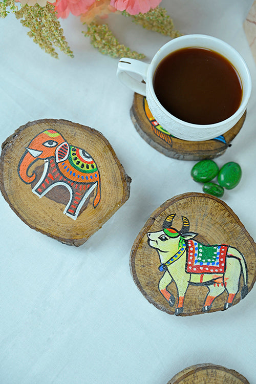 Teak Wood Handpainted Wilderness Coasters- Set Of 4
