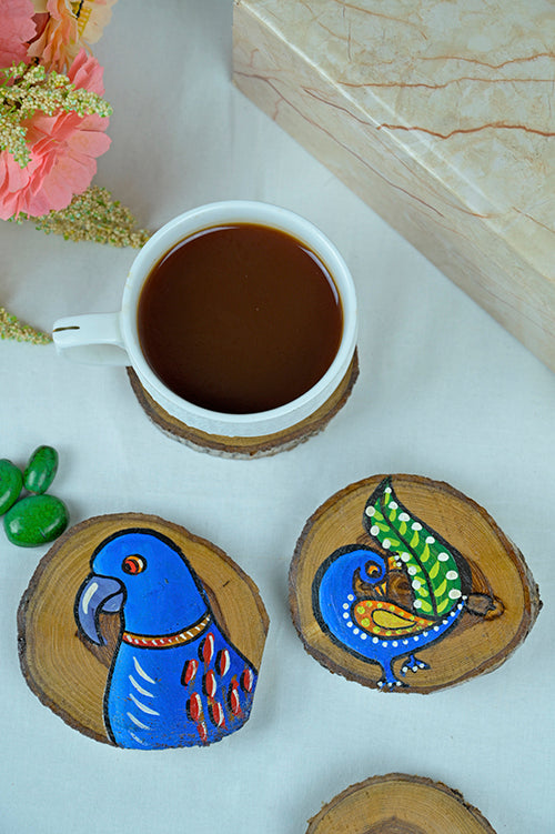 Diorama Designs Teak Wood Handpainted Timberland Coasters- Set Of 4