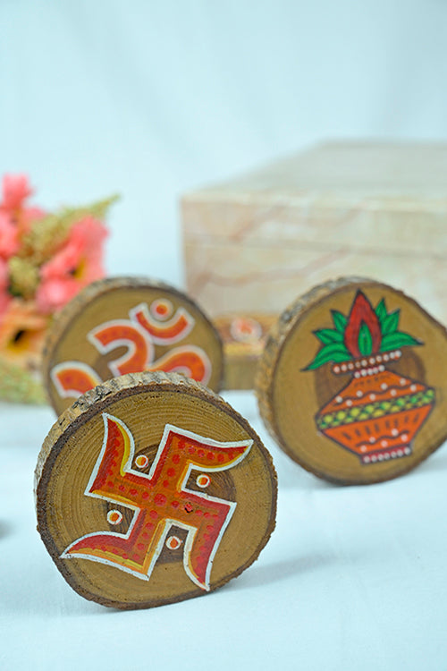 Teak Wood Handpainted Devotion Coasters- Set Of 4
