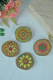 Teak Wood Handpainted Bloom Coasters- Set Of 4