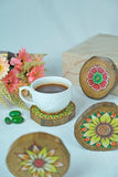 Teak Wood Handpainted Bloom Coasters- Set Of 4