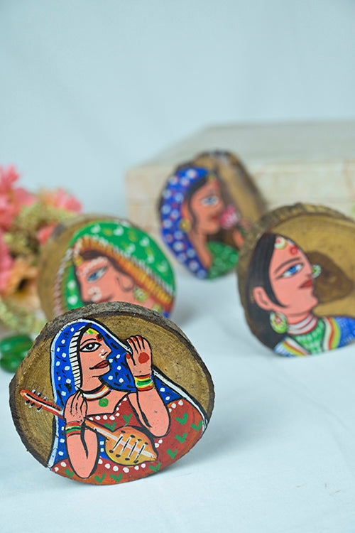 Diorama Designs Teak Wood Handpainted Art Coasters- Set Of 4