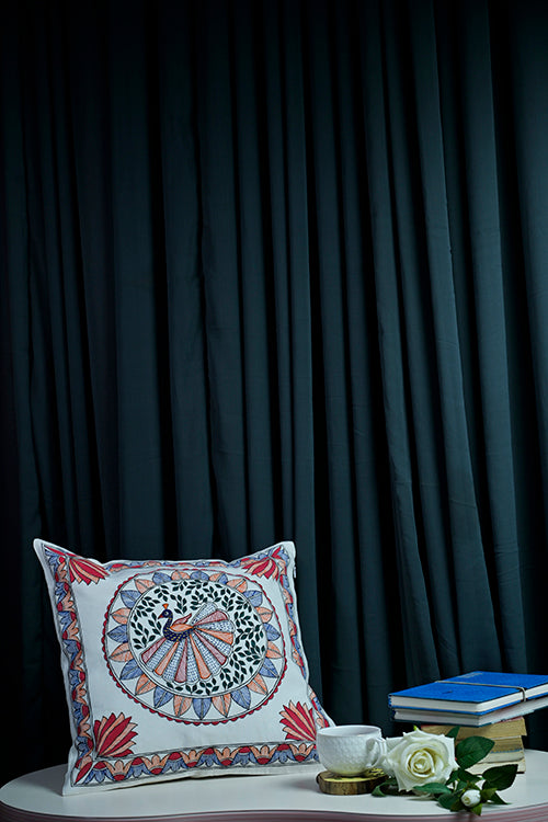 Diorama Designs "Mayur" Handpainted Cotton Cushion Cover