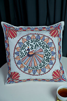 Diorama Designs "Mayur" Handpainted Cotton Cushion Cover