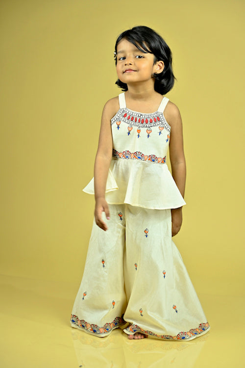 Diorama Designs "Matasya"  Handpainted Palazzo & Peplum Top Set