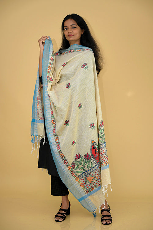 Diorama Designs Handpainted "Serene"  Madhubani Dupatta