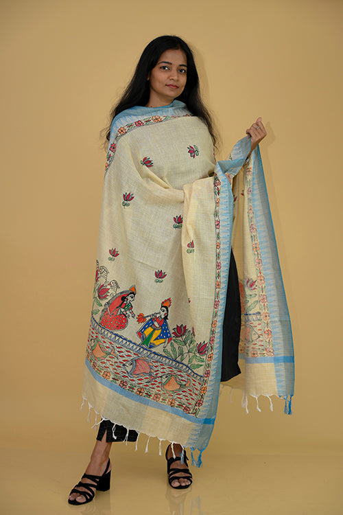 Diorama Designs Handpainted "Serene"  Madhubani Dupatta