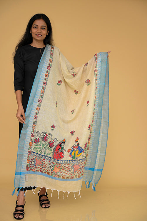 Diorama Designs Handpainted "Serene"  Madhubani Dupatta