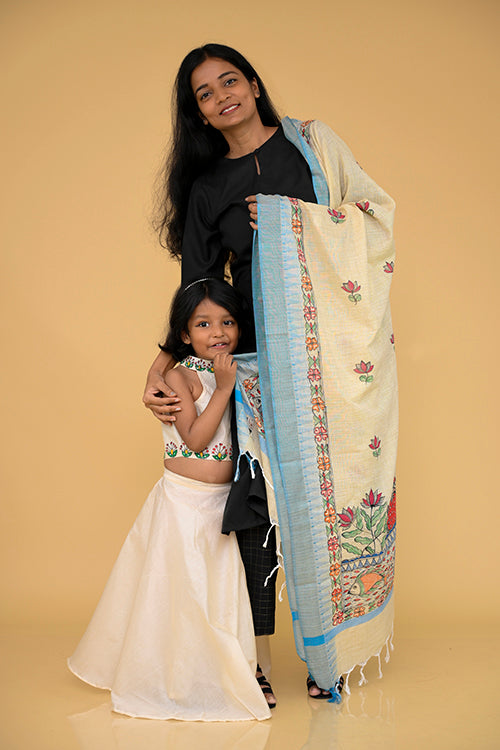 Diorama Designs Handpainted "Serene"  Madhubani Dupatta