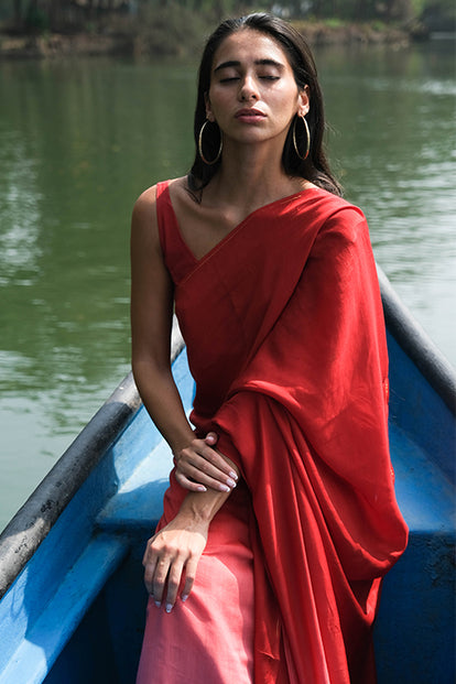 Okhai 'Scarlet Lake' Ombre Modal Silk Saree