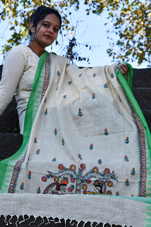 Madhubani Hand-Painted Traditional Cotton Dupatta