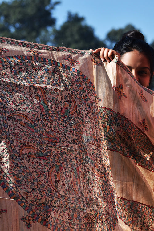 Diorama Designs Madhubani Hand-Painted Tussar Silk Dupatta