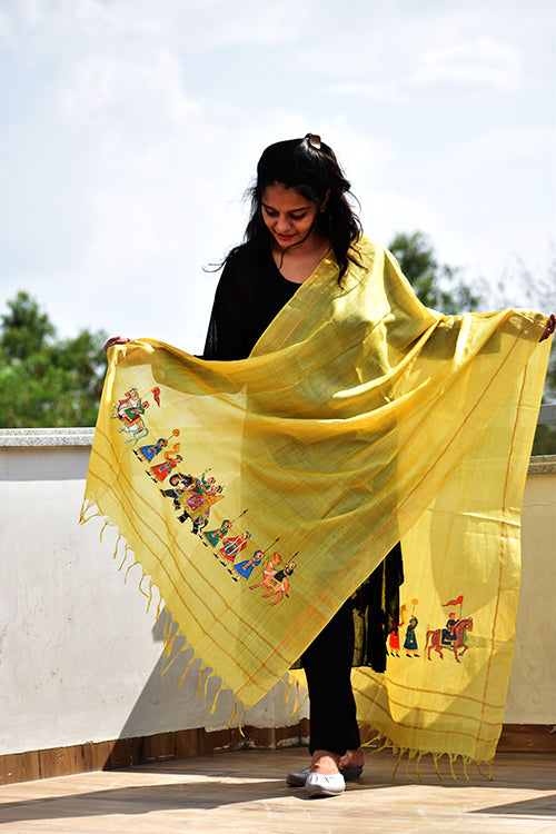 Miniature Handpainted Bidai Doli Munga Silk Dupatta