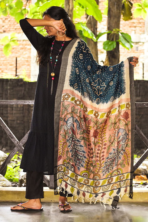 Kalamkari Bandhani Munga Silk Dupatta