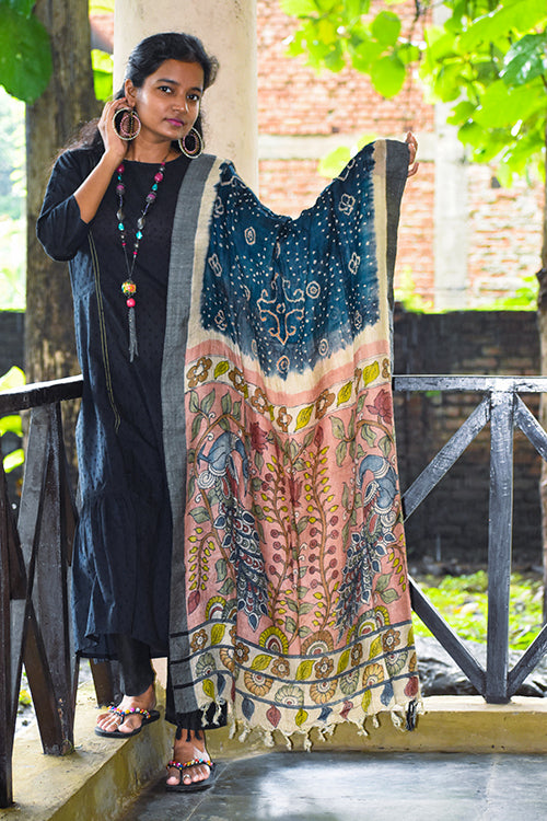 Kalamkari Bandhani Munga Silk Dupatta