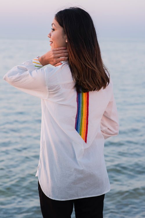 Okhai Spark Embroidered White Cotton Shirt For Women Online