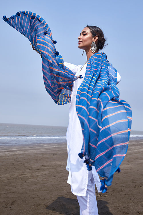 Okhai 'Splash' Pure Cotton Kota Doria Leheriya Dupatta