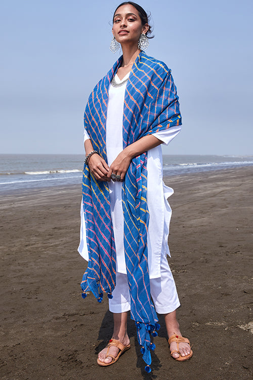 Okhai 'Splash' Pure Cotton Kota Doria Leheriya Dupatta