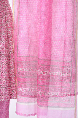Dharan "Pink Chanderi Dupatta" Pink Block Printed Dupatta