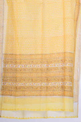 Dharan "Yellow Chanderi Dupatta" Yellow Block Printed Dupatta