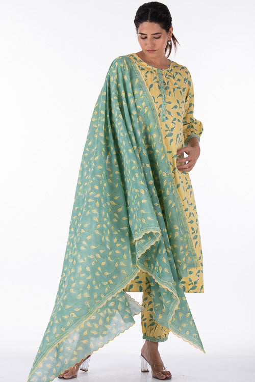 Dharan "Bloosom Dupatta"  Green Block Printed Dupatta