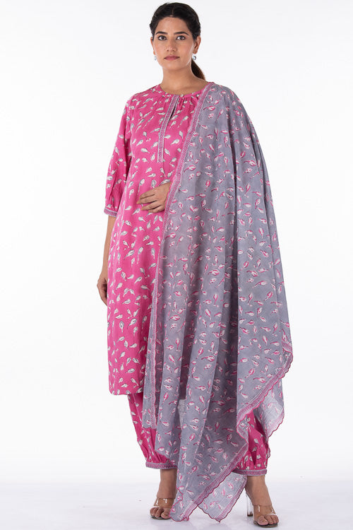 Dharan "Bloosom Dupatta" Grey Block Printed Dupatta