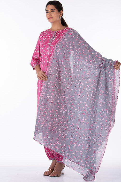 Dharan "Bloosom Dupatta" Grey Block Printed Dupatta