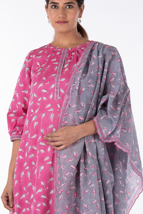 Dharan "Bloosom Dupatta" Grey Block Printed Dupatta