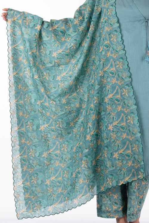 Dharan "Gulista Dupatta" Green Block Printed Dupatta