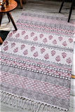 SootiSyahi 'Flooring Blush' Handblock Printed Handloom Cotton Dhurrie Rug