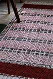 SootiSyahi 'Crimson Crosses' Handblock Printed Cotton Dhurrie Rug
