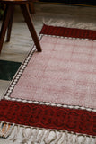 SootiSyahi 'Red Checkers' Handblock Printed Cotton Dhurrie Rug