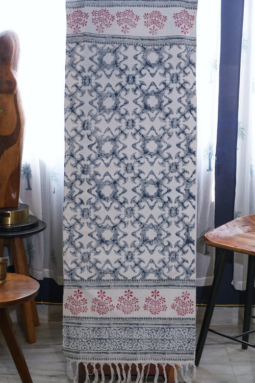 SootiSyahi '' Handblock Printed Cotton Dhurrie Rug