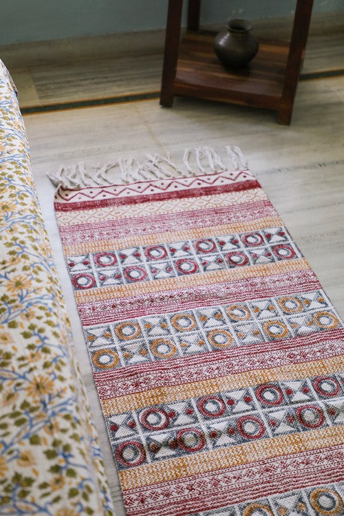 SootiSyahi 'Arctic Tribe' Handblock Printed Cotton Dhurrie Rug Okhaistore