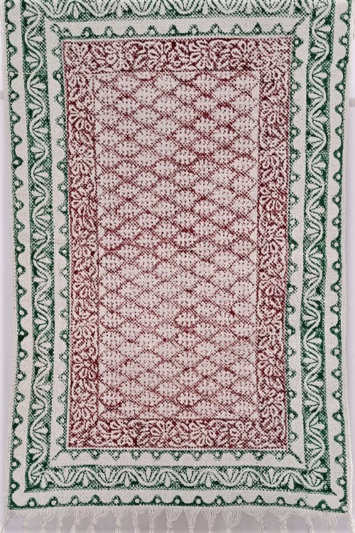 SootiSyahi 'Red Garden' Handblock Printed Cotton Dhurrie Rug