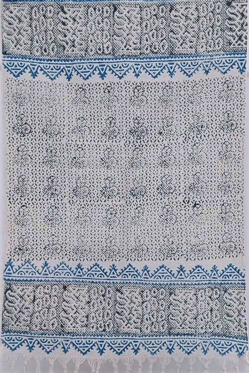 SootiSyahi 'Temple Gray' Handblock Printed Cotton Dhurrie Rug