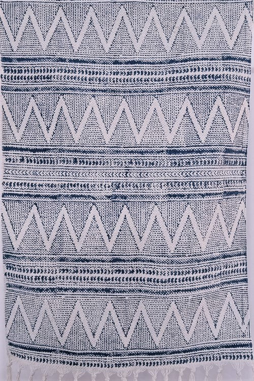 SootiSyahi 'Arctic Current' Handblock Printed Cotton Dhurrie Rug