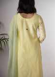Urmul 'Daisy Hand Embroidered pastel yellow chanderi kurta . 2pc set (kurta and dupatta)