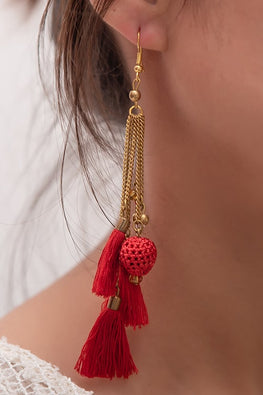 Samoolam Swing Earrings ~ Red Tassel