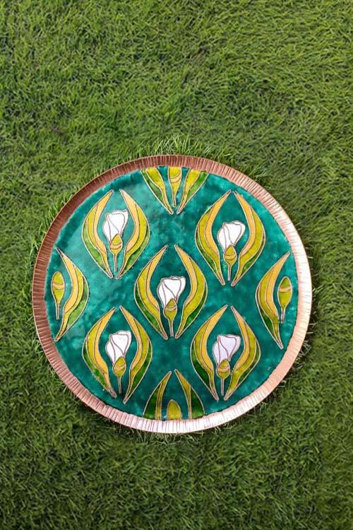 Copper Enamel Wall Plate "Gardens of Vishwakarma, Greens -Wildflower-M" by Ekibeki