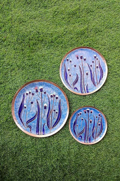 Copper Enamel Wall Plate "Gardens of Vishwakarma, Pastels -Emilia-L" by Ekibeki