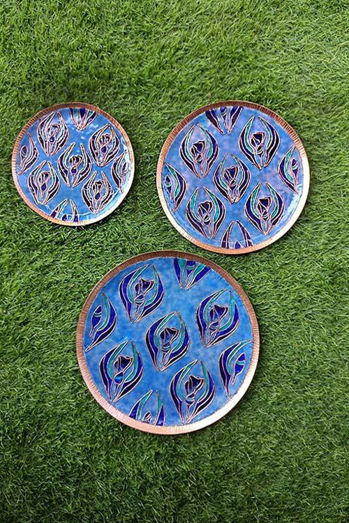 Copper Enamel Wall Plate "Gardens of Vishwakarma, Pastels -Wildflower-M" by Ekibeki