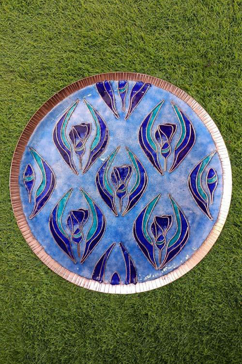 Copper Enamel Wall Plate "Gardens of Vishwakarma, Pastels -Wildflower-M" by Ekibeki