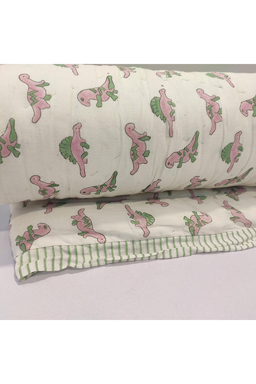 Earthen Nest Hand Block Printed Cotton Kids Quilt- Baby Dino